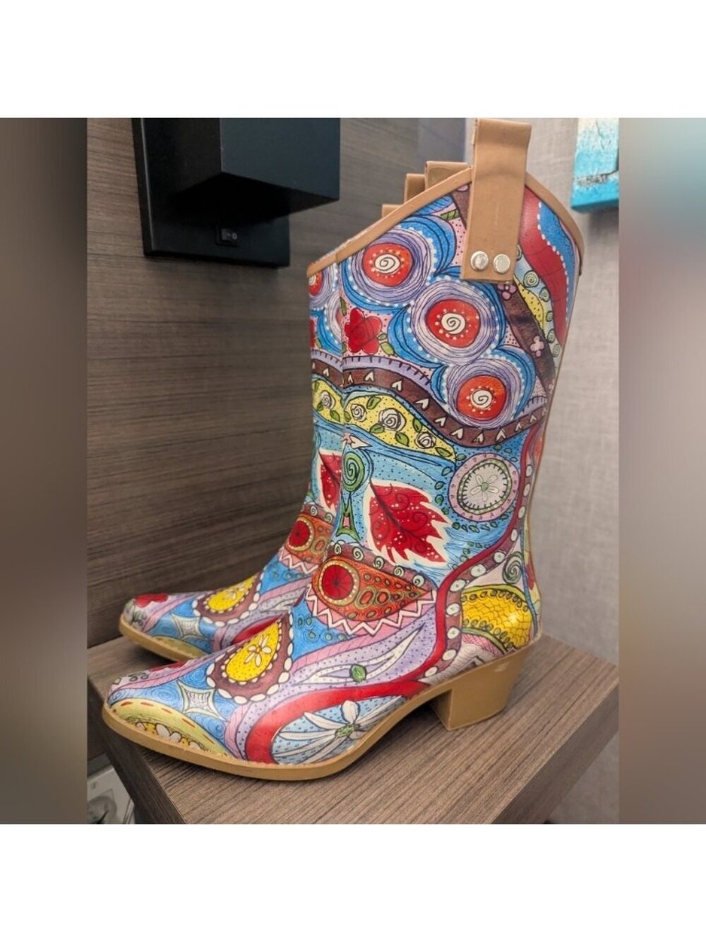 Rain Bops By Beehive Colourful mosaic funky Cowboy Boot Rain Boots USA 8